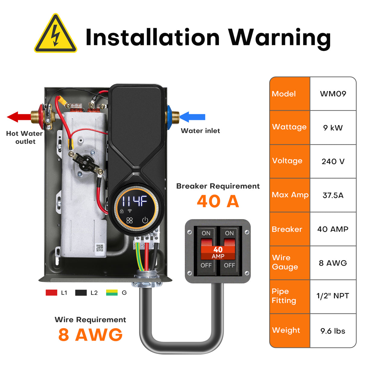 WM12 Smart Point-of-Use Tankless Electric Water Heater