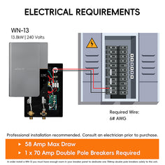 Chauffe-eau électrique sans réservoir à alimentation multiple WN13 Gray 240 V/13,8 kW